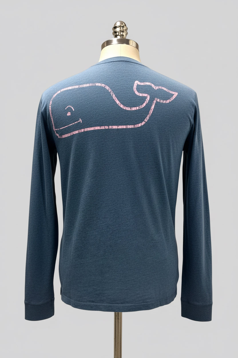 Camiseta cuello redondo Vineyard Vines 🐳 color azul grisáceo con Diseño de ballena Talla S