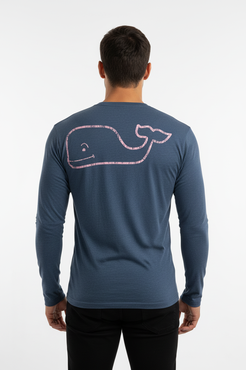 Camiseta cuello redondo Vineyard Vines 🐳 color azul grisáceo con Diseño de ballena Talla S