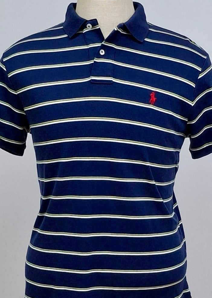 Camiseta Polo Ralph Lauren 🏇🏼 con patron de rayas en color azul navy y blanco Talla M Entalle Custom Fit