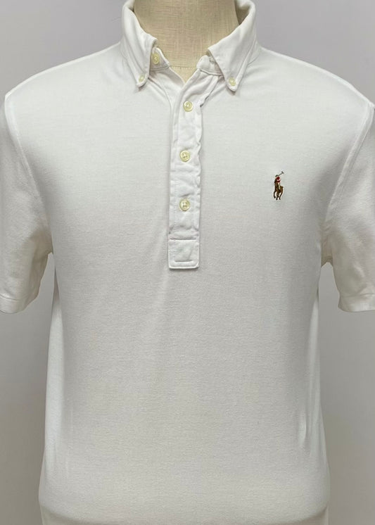 Camiseta Polo Ralph Lauren 🏇🏼 (Knit Oxford) color blanco con logo multicolor Talla M Entalle Regular