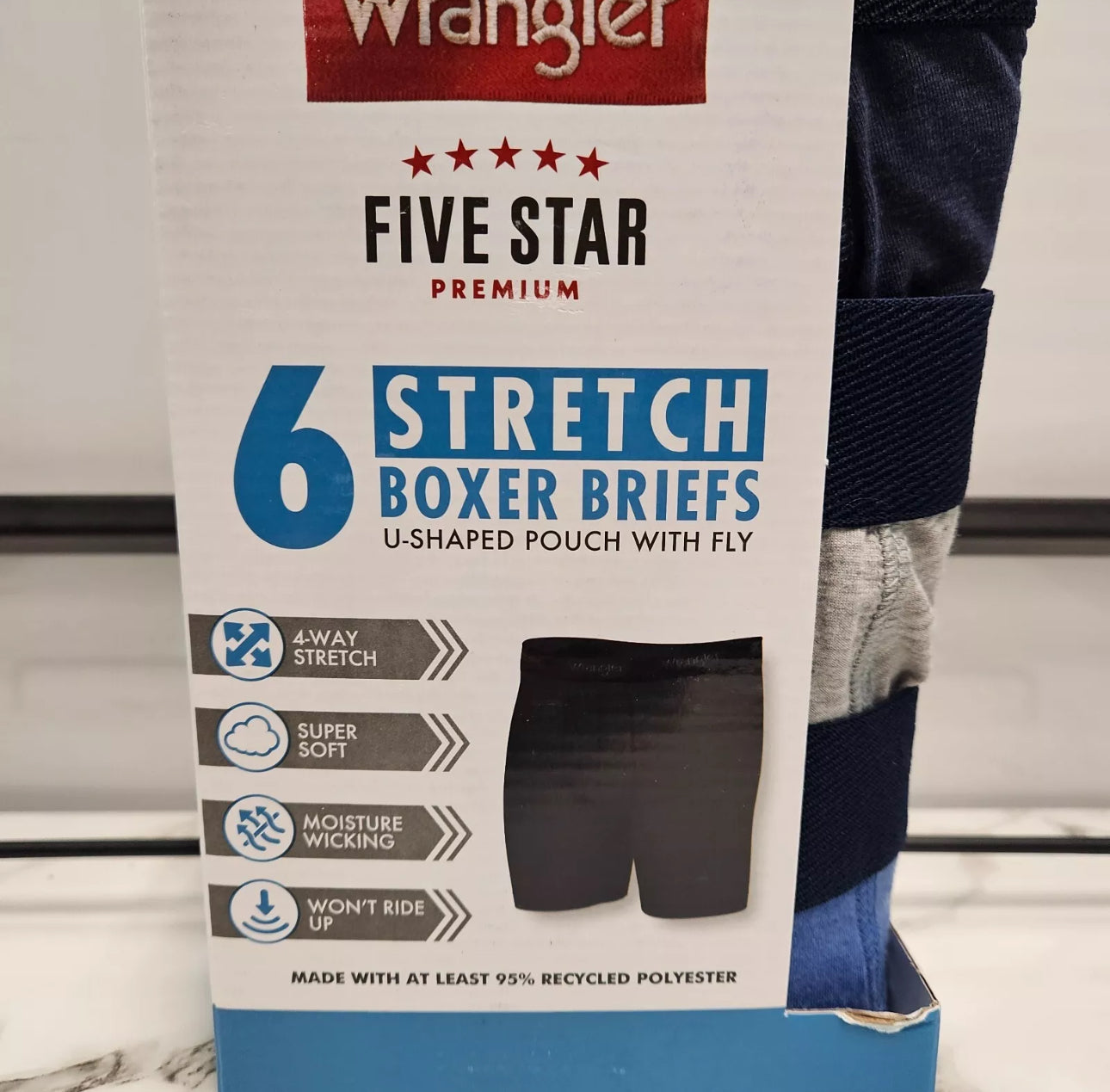 Paquete de 6 Boxers Briefs Wrangler 🇺🇸 Tela soft stretch color Gris, azul y negro Talla M, L y XL