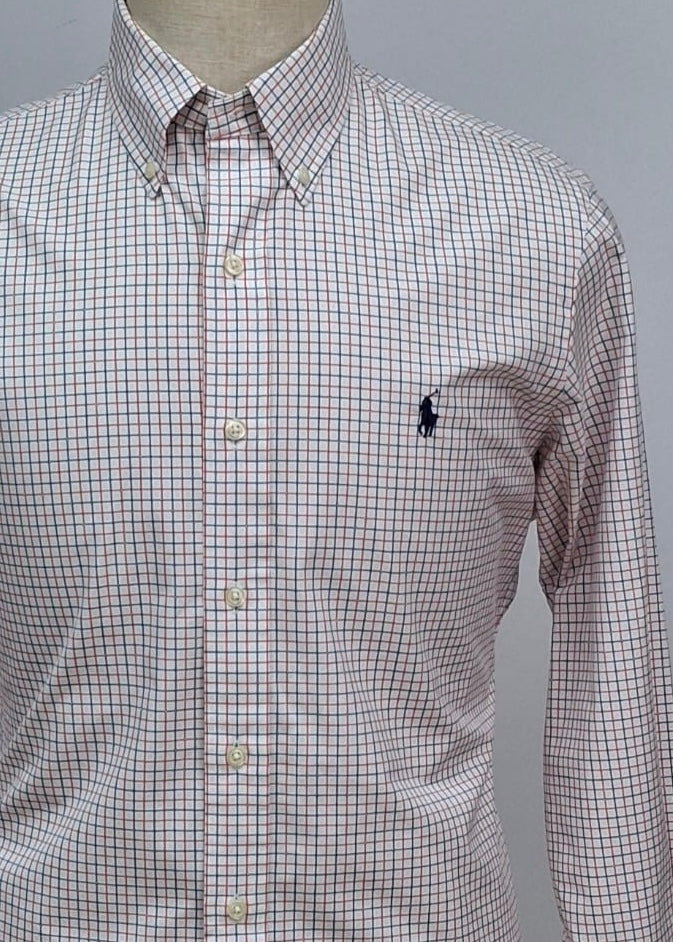 Camisa Polo Ralph Lauren 🏇🏼 Color blanco de cuadros en color azul y rojo Talla M Entalle Regular