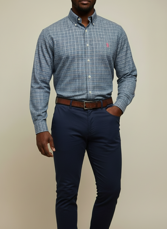 Camisa Polo Ralph Lauren 🏇🏼 color blanco con patron de cuadros rosado, verde y azul Talla M Entalle Regular