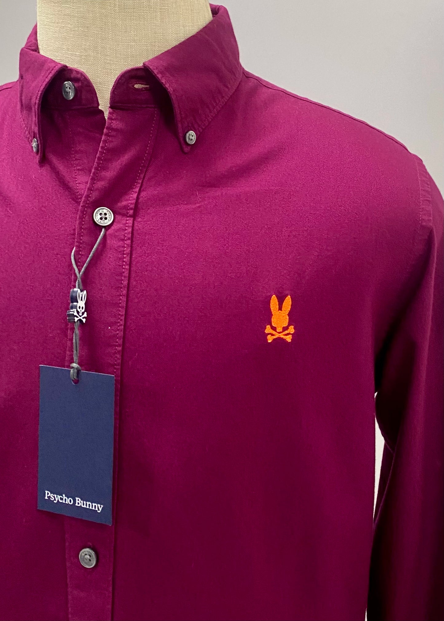 Camisa de botones Psycho Bunny 🐰  Oxford Color rojo oscuro con logo tradicional Talla M Entalle Regular