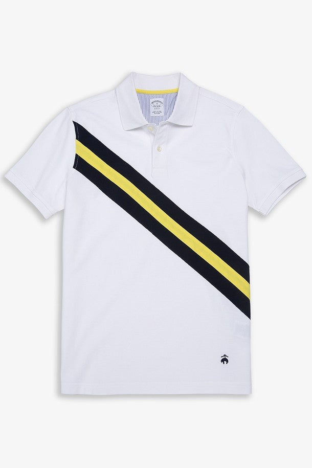 Camiseta Polo Brooks Brothers 🐑 color blanco con franjas en azul y amarillo Talla M Entalle Slim Fit
