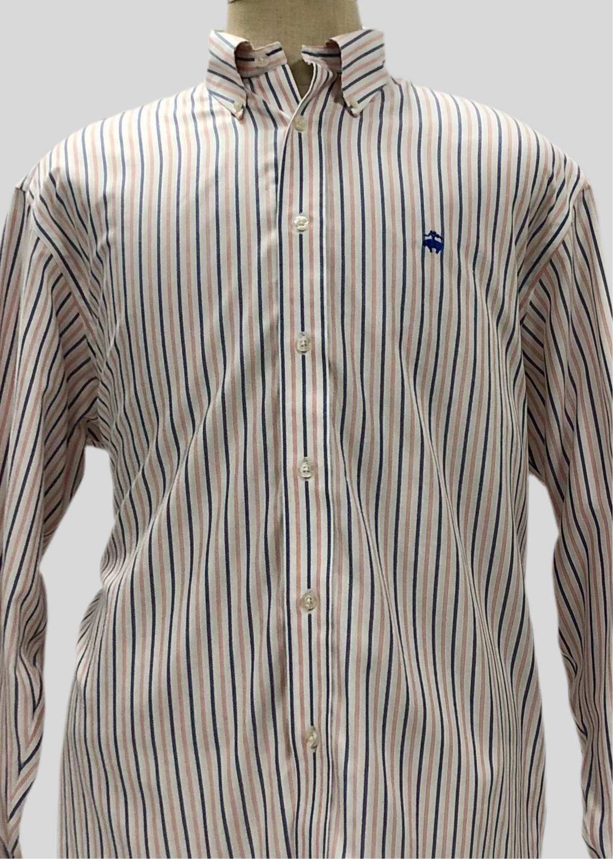 Camisa Brooks Brothers 🐑 color blanco con rayas en rosado y azul Talla L Entalle Regular