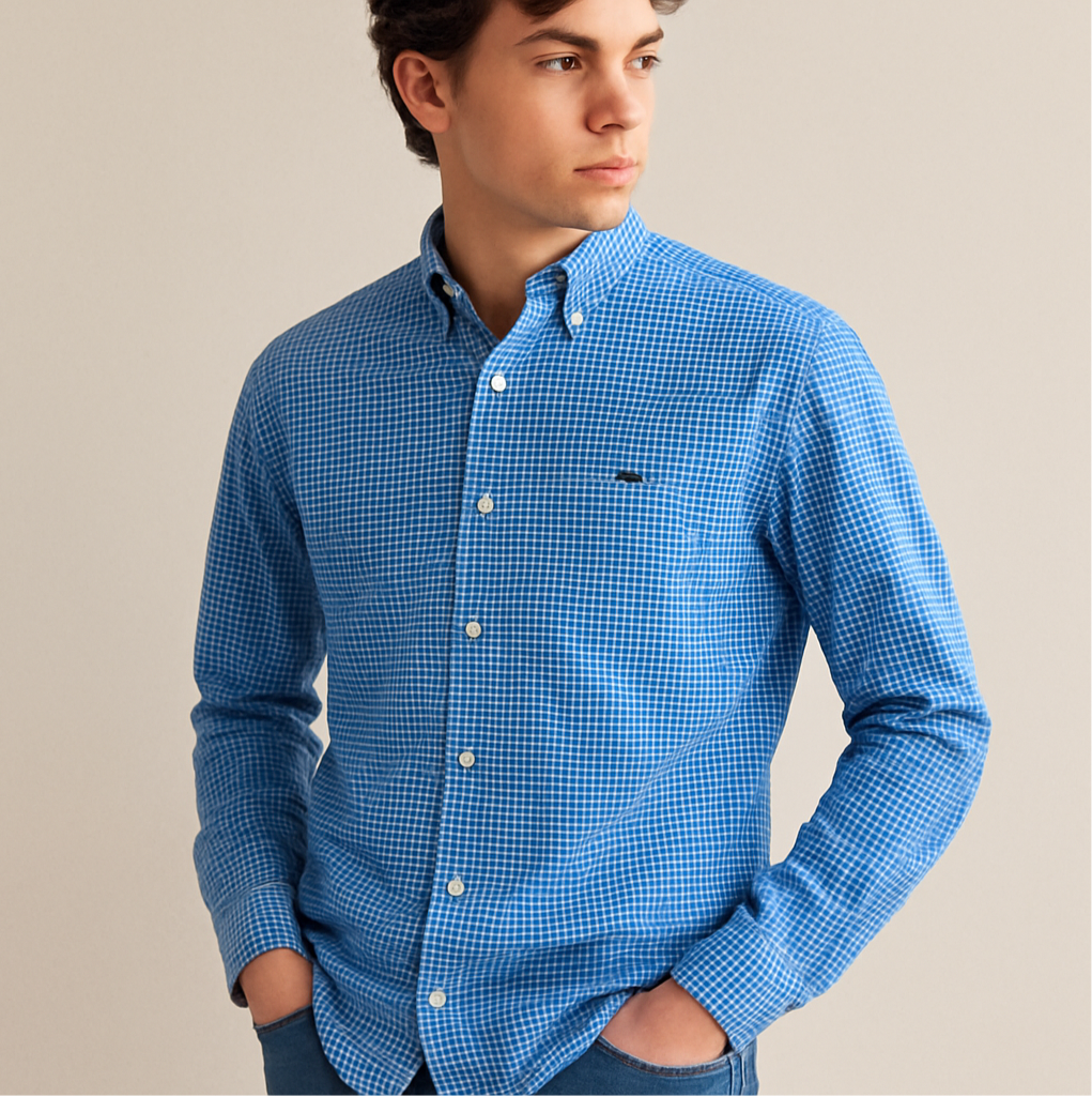 Camisa de niño Vineyard Vines 🐳 con patrón de cuadros gingham en color azul y celeste Talla XL Entalle Regular