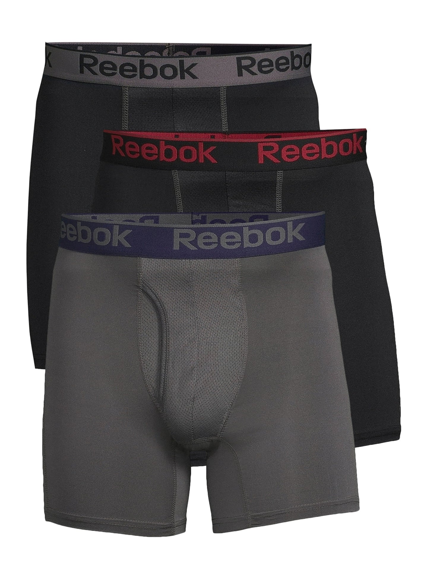 Combo de 3 Boxers Briefs Reebok Tela Performance en color negro y gris Largos Talla S y XL