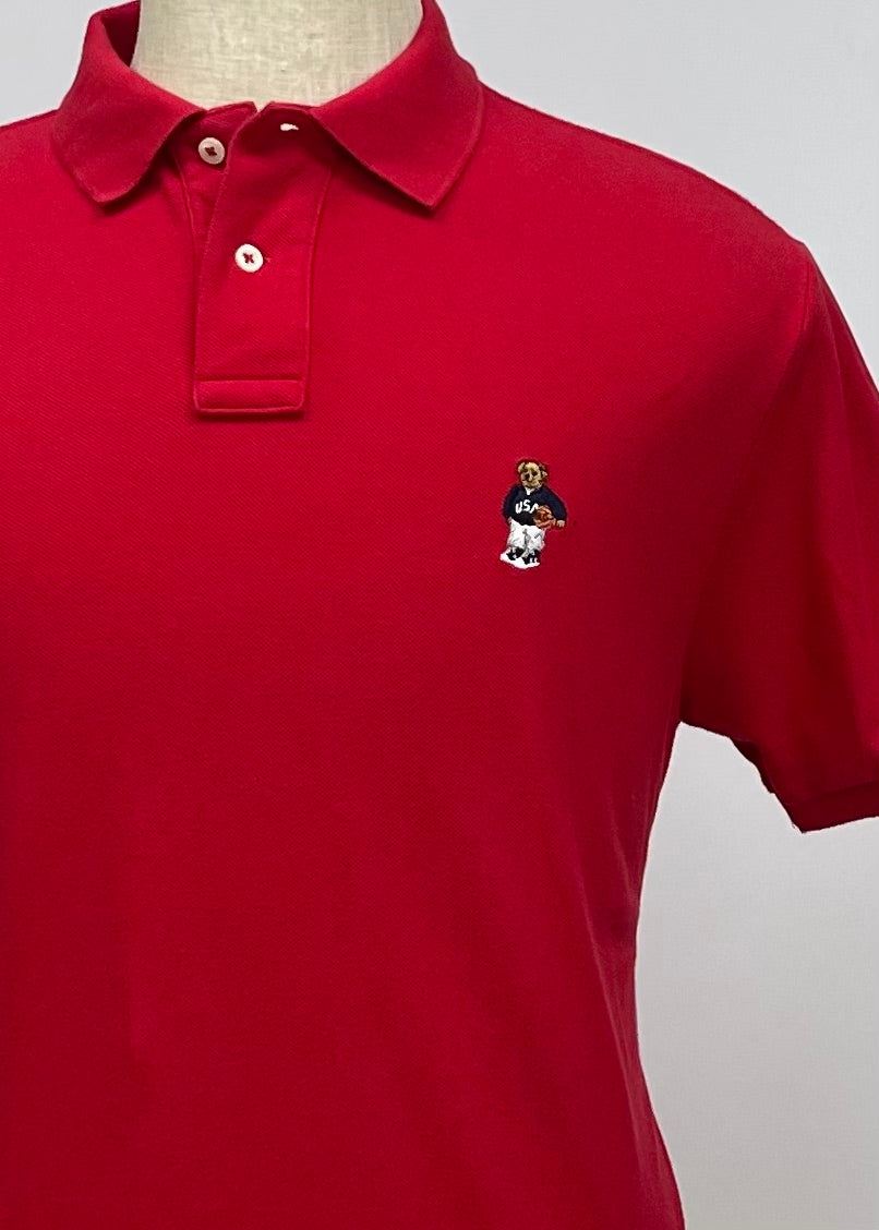 Camiseta Polo Ralph Lauren 🏇🏼 color rojo con logo de Polo Bear Talla XL Entalle Custom Fit