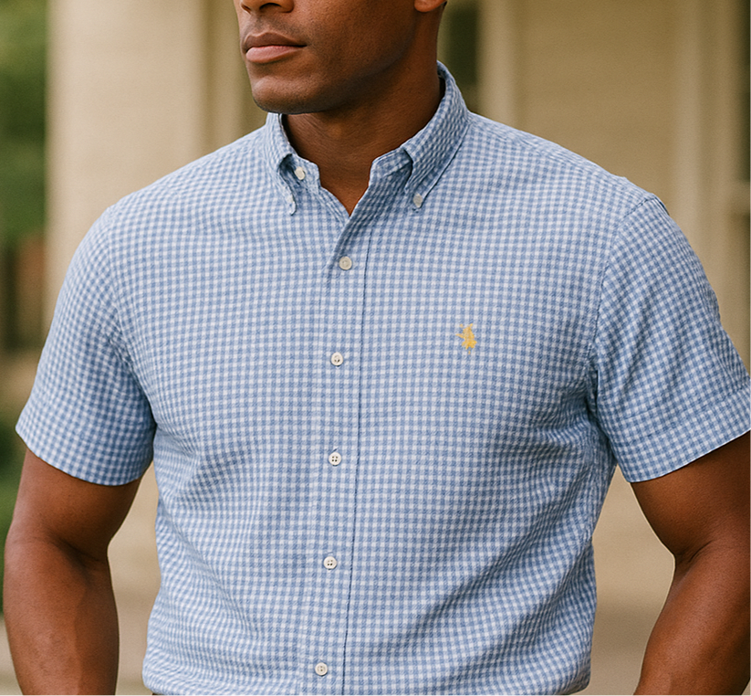 Camisa de botones Polo Ralph Lauren 🏇🏼 Seersucker de cuadros gingham en azul y blanco Talla XL Entalle Clásico
