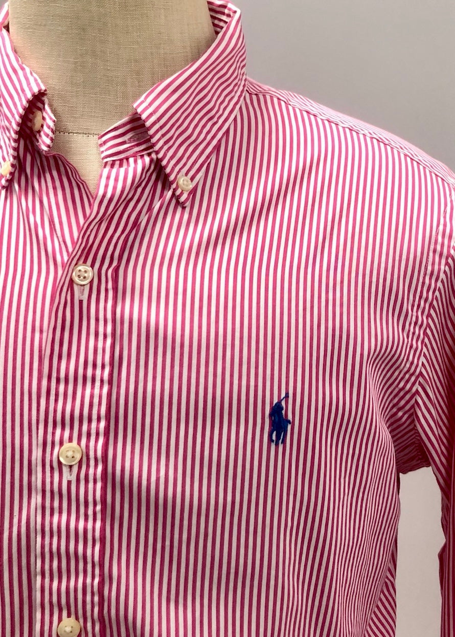 Camisa Polo Ralph Lauren 🏇🏼 con patron de rayas en color rojo y blanco Talla M Entalle Regular