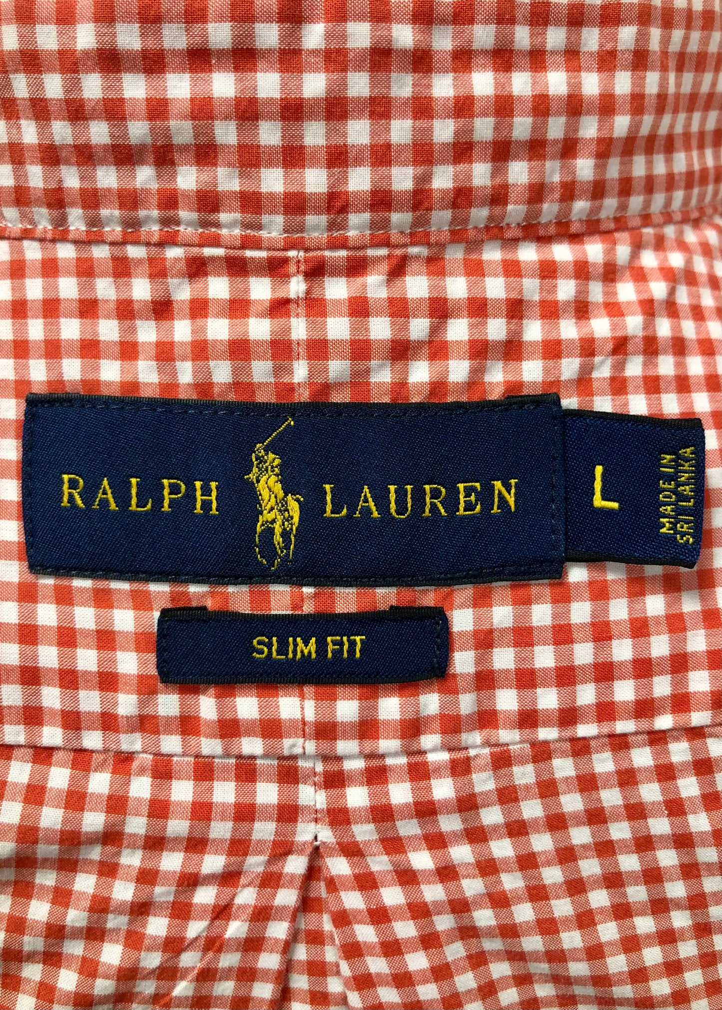 Camisa Polo Ralph Lauren 🏇🏼 con patron de cuadros gingham naranja y blanco Talla L Entalle Slim Fit