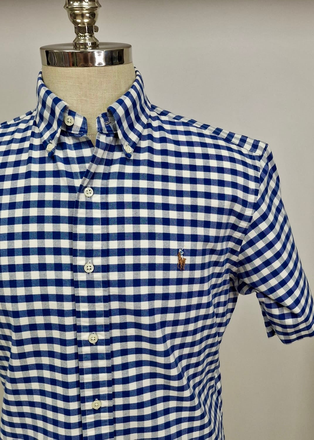 Camisa Polo Ralph Lauren 🏇🏼 Oxford con patron de cuadros gingham azul y blanco Talla M Entalle Clásico