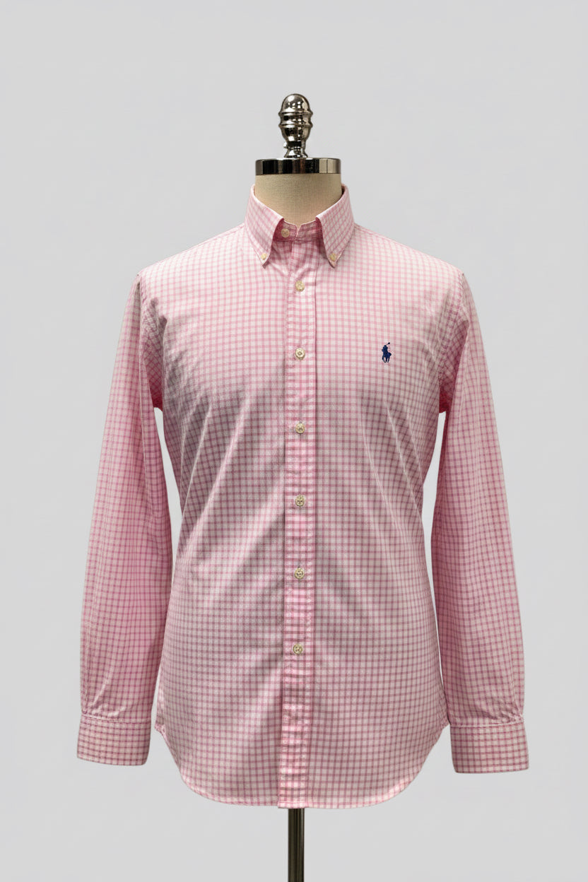 Camisa Polo Ralph Lauren 🏇🏼 de cuadros rosado y blanco Talla L Entalle Regular