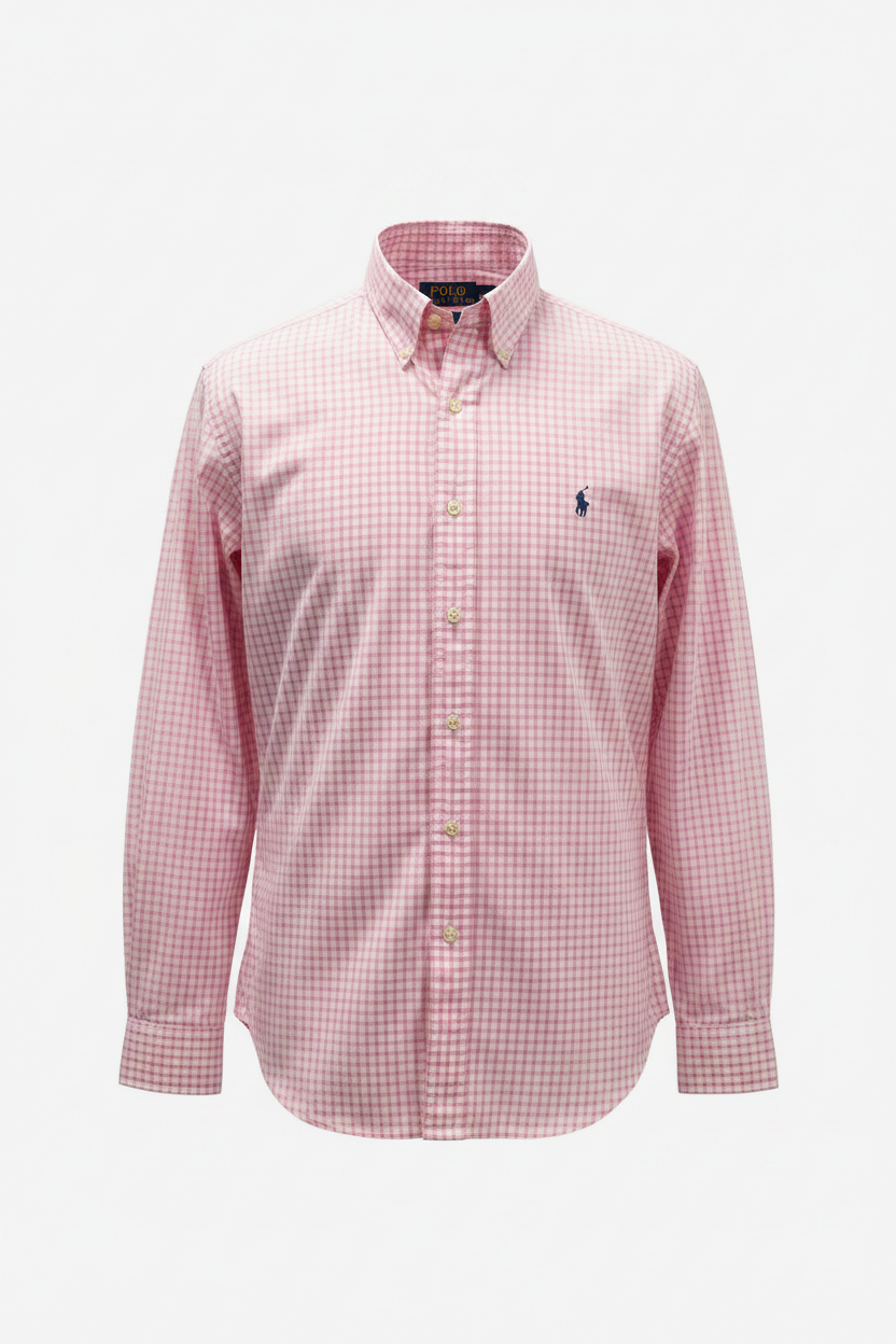 Camisa Polo Ralph Lauren 🏇🏼 de cuadros rosado y blanco Talla L Entalle Regular