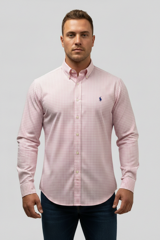 Camisa Polo Ralph Lauren 🏇🏼 de cuadros rosado y blanco Talla L Entalle Regular