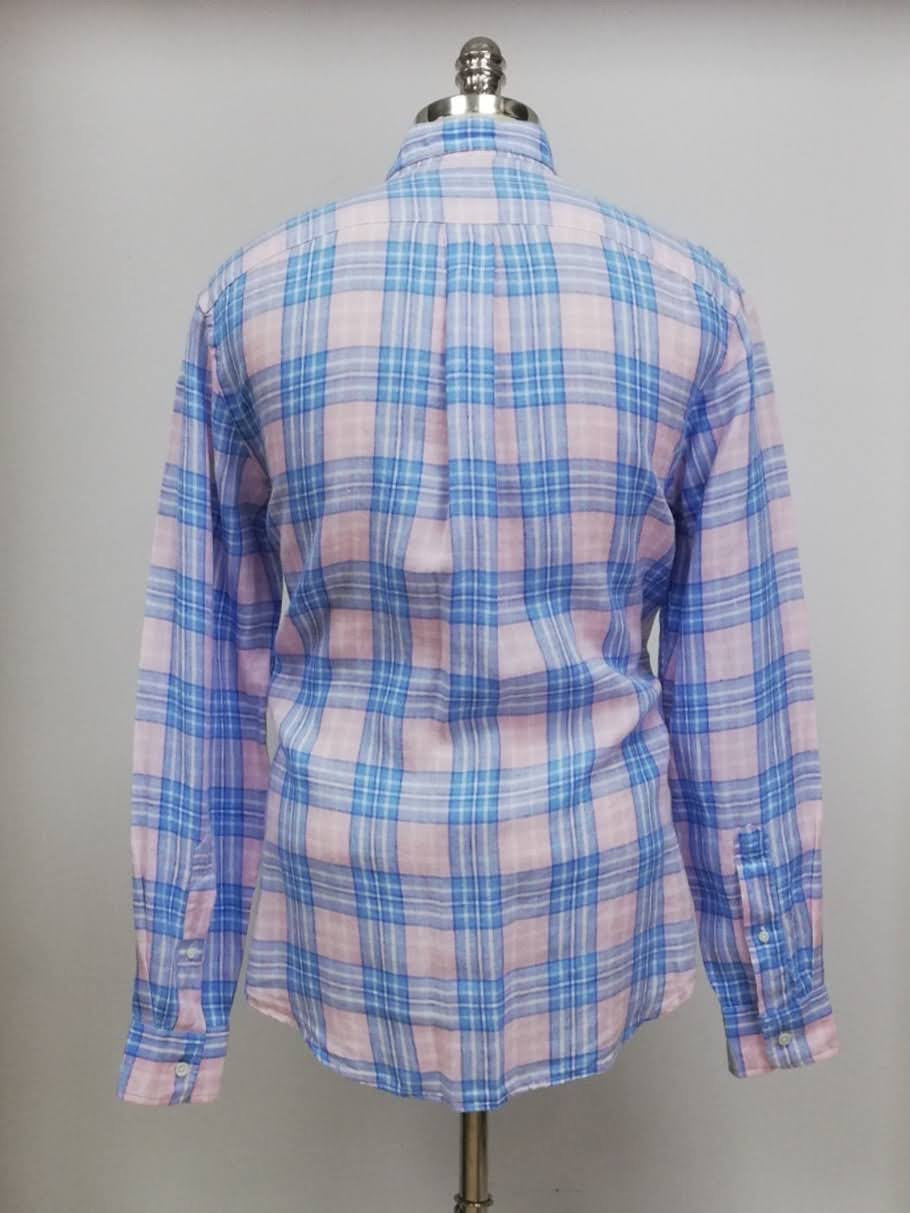 Camisa de botones Vineyard Vines 🐳 De Lino color rosado con patrón de cuadros en azul y blanco Talla M Entalle Clásico