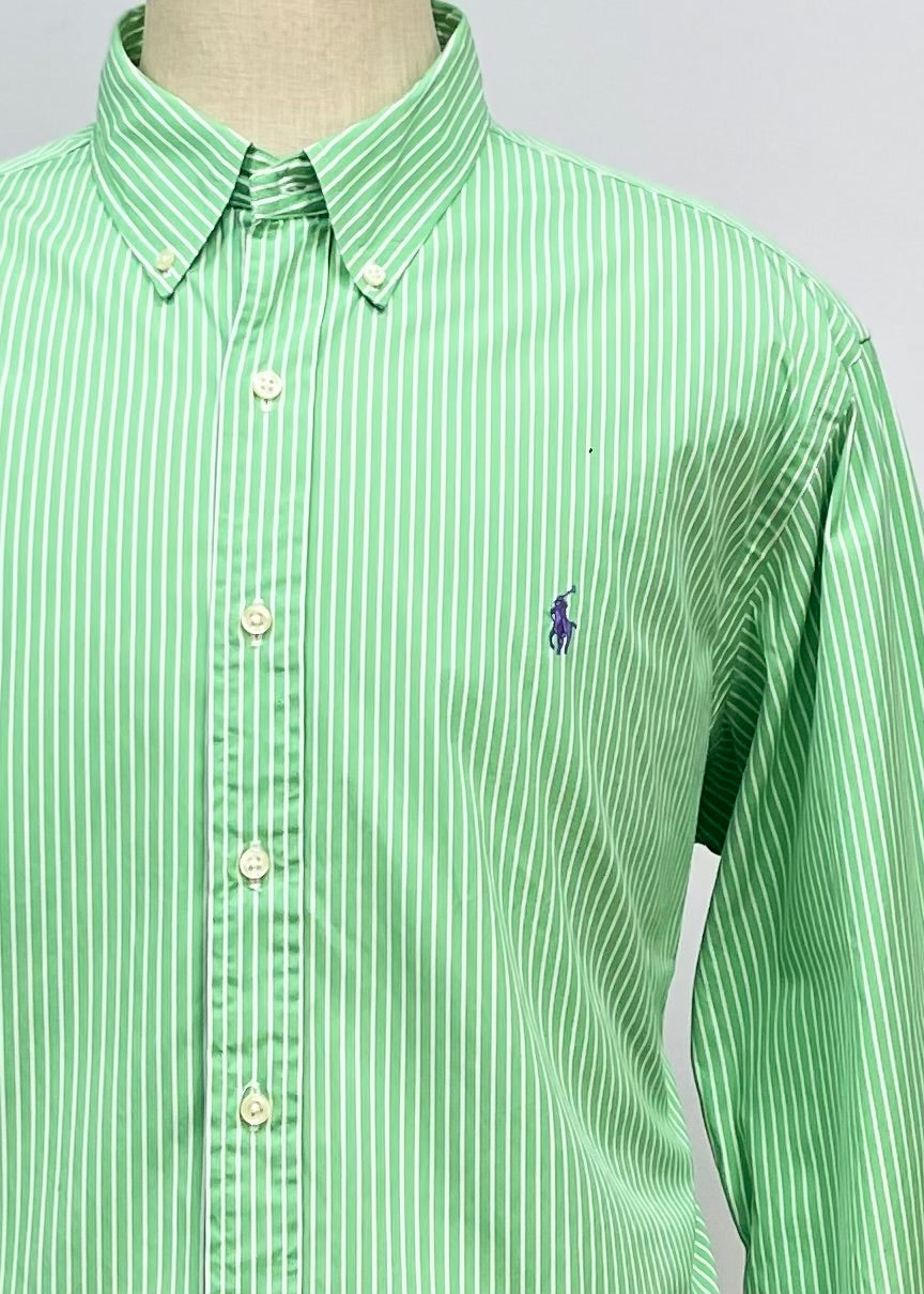 Camisa Polo Ralph Lauren 🏇🏼 color verde con patron de rayas en color blanco Talla XXL Entalle Custom Fit