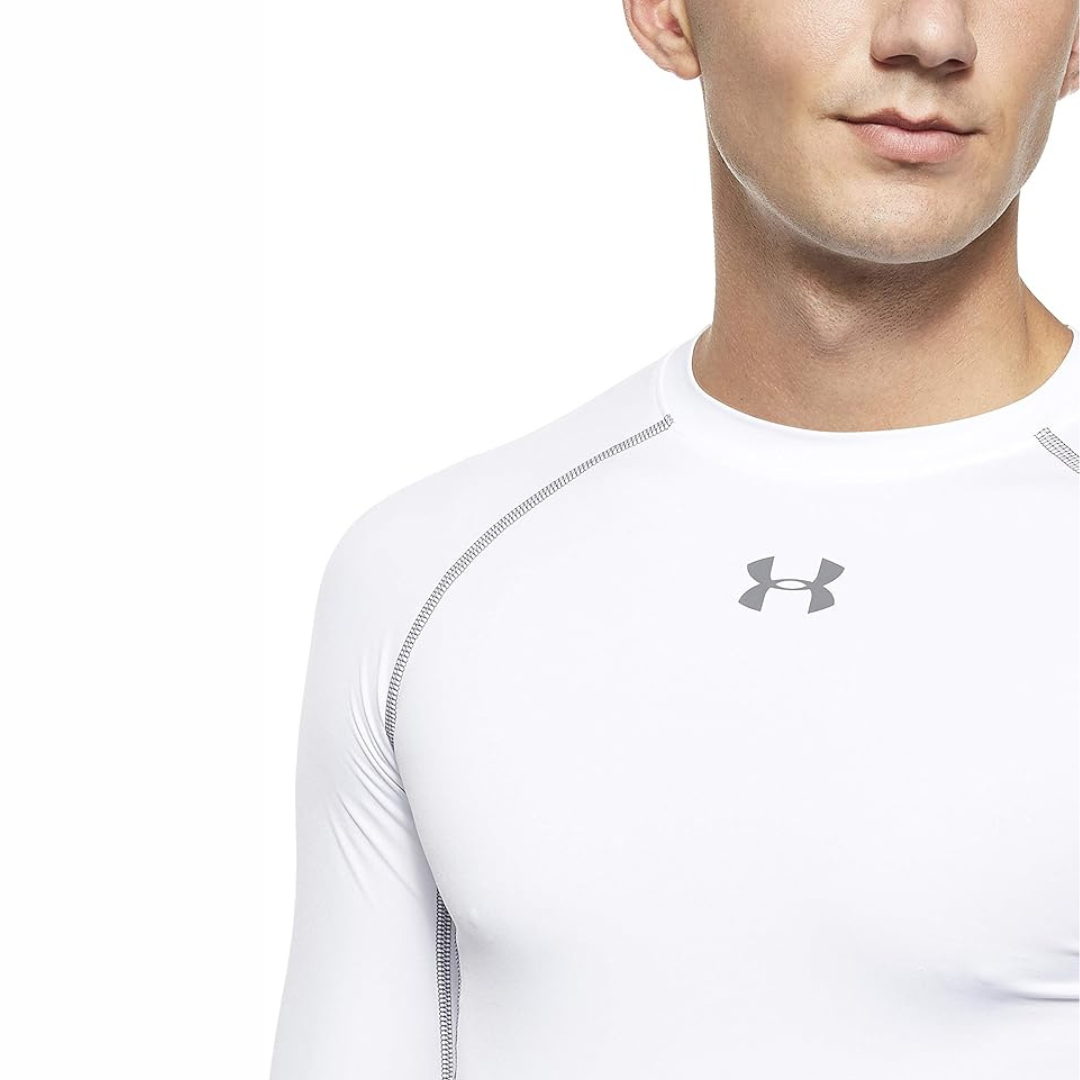 Camiseta de compresión Under Armour 🏋🏽 color blanco y logo en gris Talla Medium