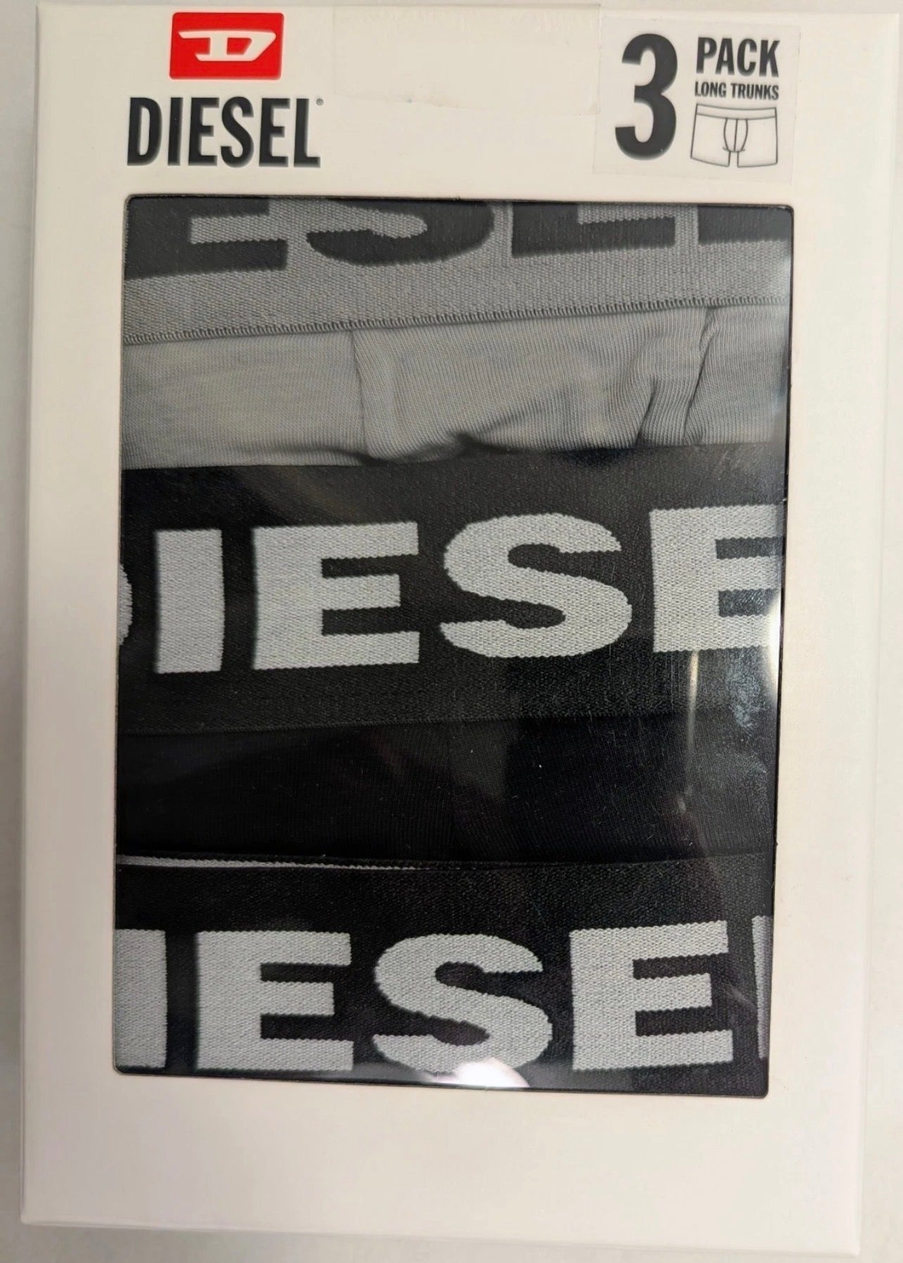 Combo de 3 Boxers Briefs Diesel Tela de Algodón color Negro y Gris Talla XL