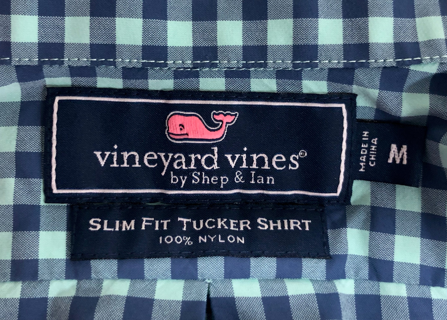 Camisa de botones Vineyard Vines 🐳 Performance de cuadros gingham en color azul y turquesa Talla M Entalle Slim Fit