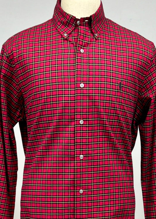 Camisa Polo Ralph Lauren 🏇🏼 con patron de cuadros gingham rojo, amarillo y negro Talla M Entalle Clásico