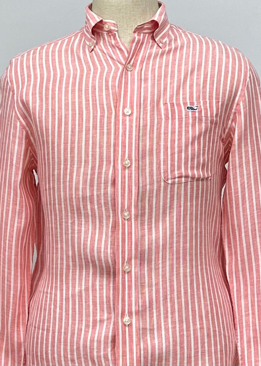 Camisa de lino Vineyard Vines 🐳 con patrón de rayas en color salmón y blanco Talla S Entalle Clásico