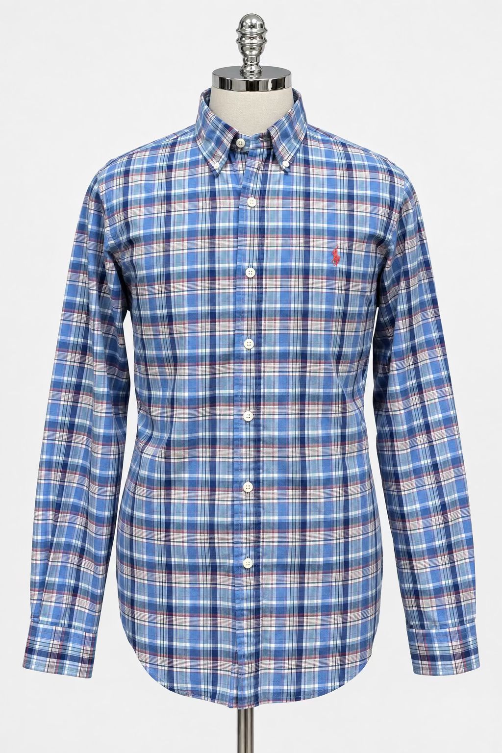 Camisa Polo Ralph Lauren 🏇🏼 con patrón de cuadros tartán azul, celeste y blanco Talla M Entalle Regular