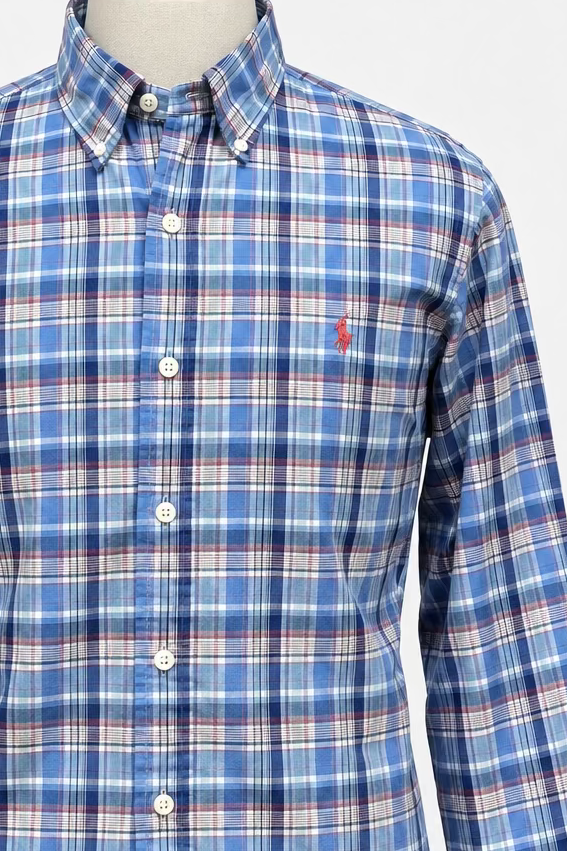 Camisa Polo Ralph Lauren 🏇🏼 con patrón de cuadros tartán azul, celeste y blanco Talla M Entalle Regular