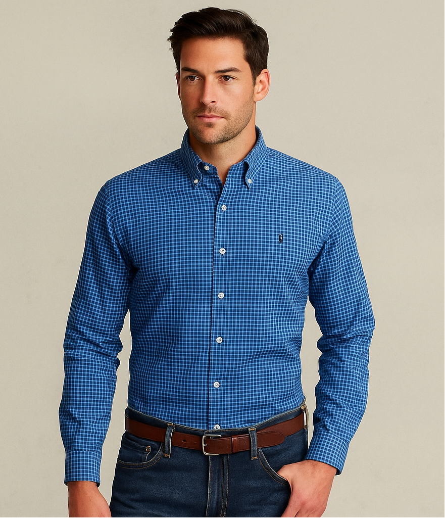 Camisa de botones Polo Ralph Lauren 🏇🏼 color azul de cuadros en color azul navy y blanco Talla S Entalle Regular