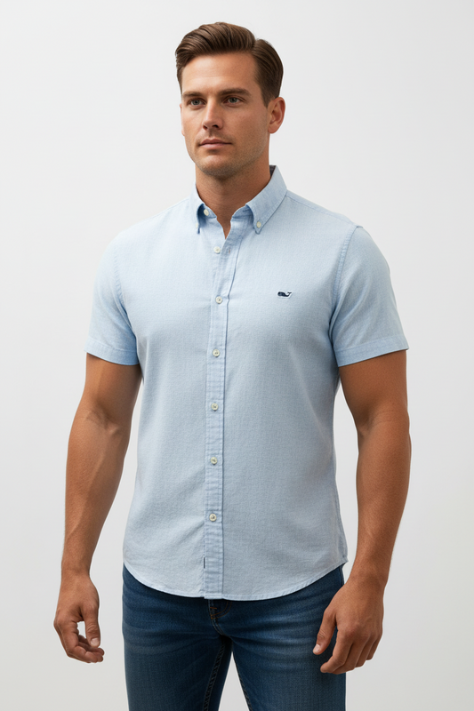 Camisa de lino Vineyard Vines 🐳 color celeste manga corta Talla M Entalle Clásico