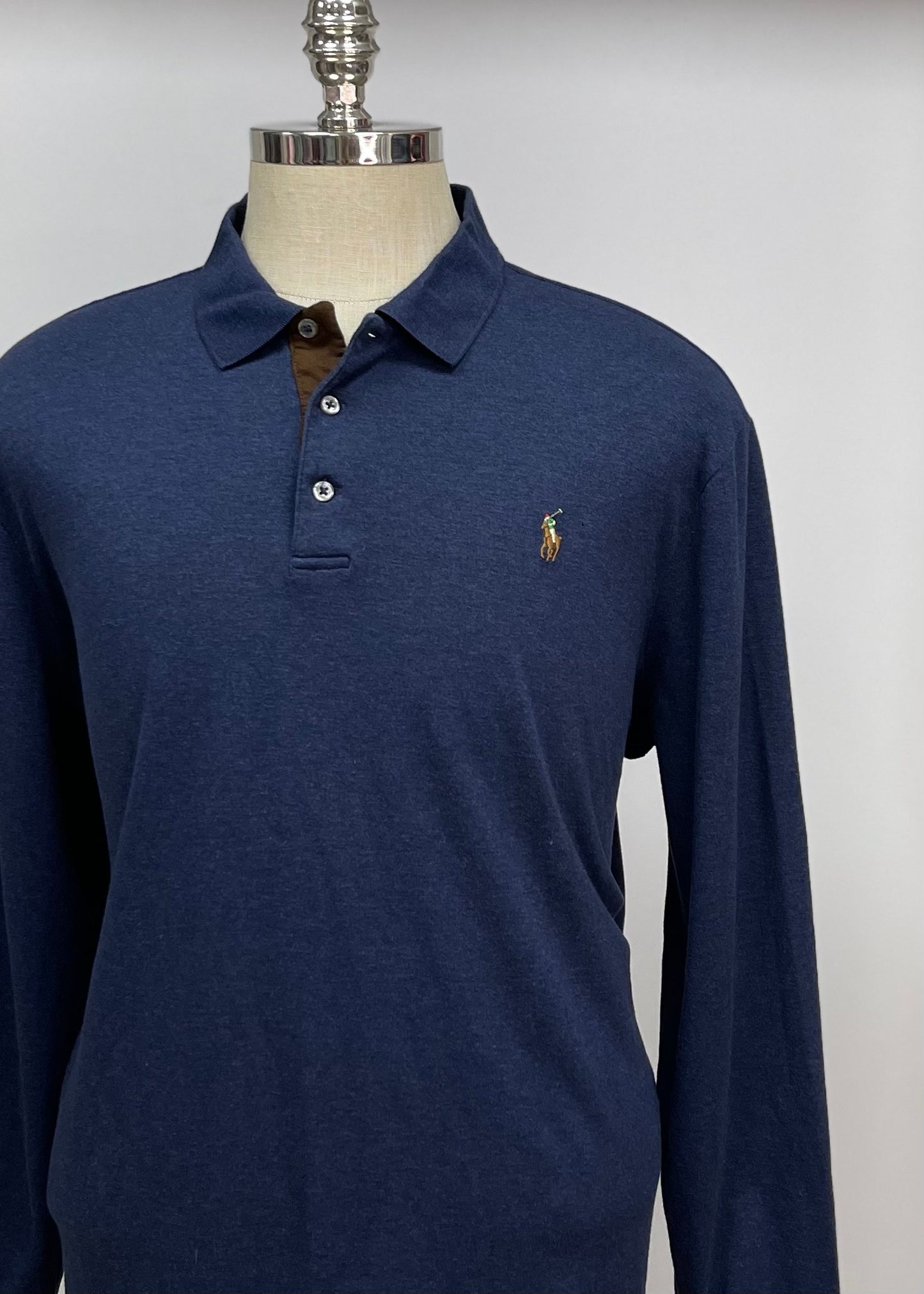 Camiseta Polo Ralph Lauren 🏇🏼color azul navy Manga larga Talla XL Entalle Clásico