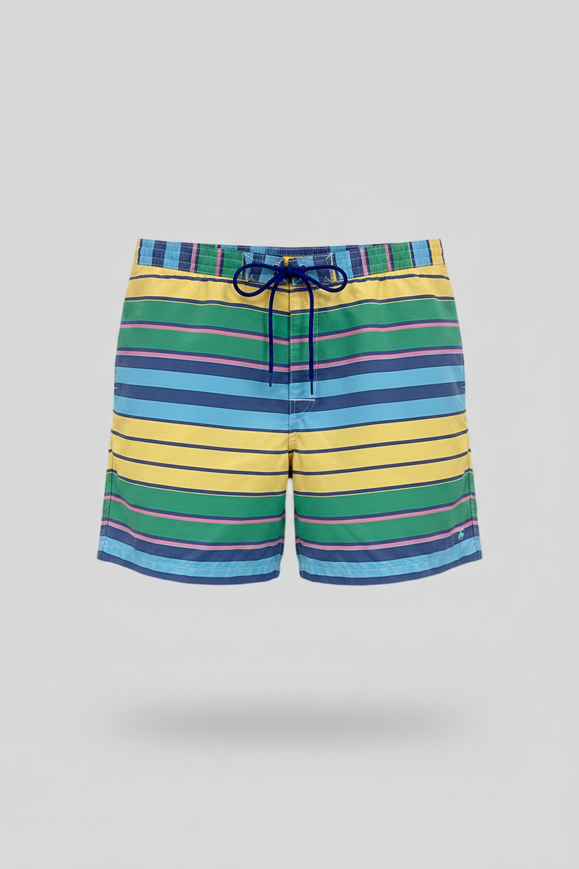 Short de baño Brooks Brothers 🐑 de raya en color verde, amarillo y azul Talla XL
