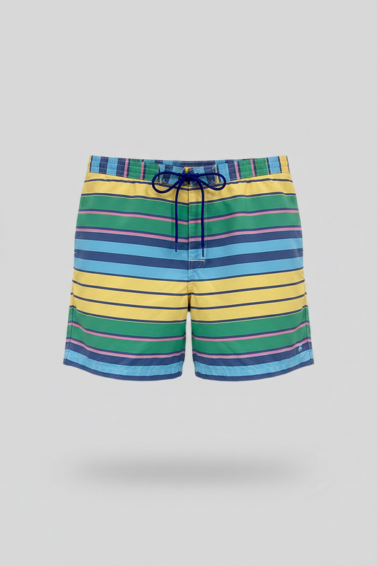 Short de baño Brooks Brothers 🐑 de raya en color verde, amarillo y azul Talla XL