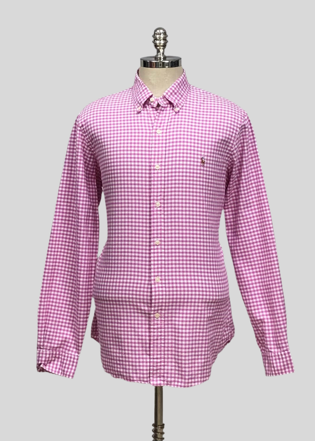 Camisa Polo Ralph Lauren 🏇🏼 Oxford con patron de cuadros gingham rosado intenso y blanco Talla L Entalle Regular