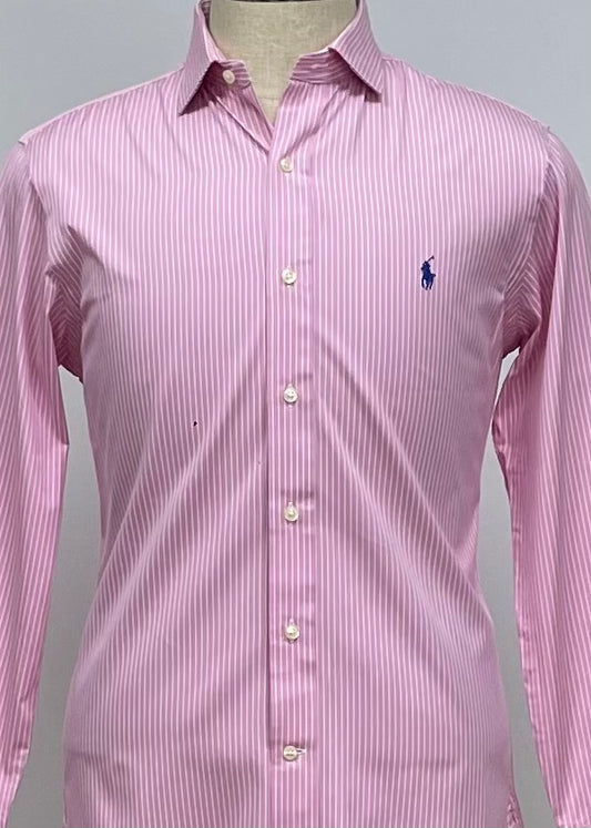 Camisa Polo Ralph Lauren 🏇🏼 color rosado con patron de rayas en color blanco Talla M Entalle Slim Fit