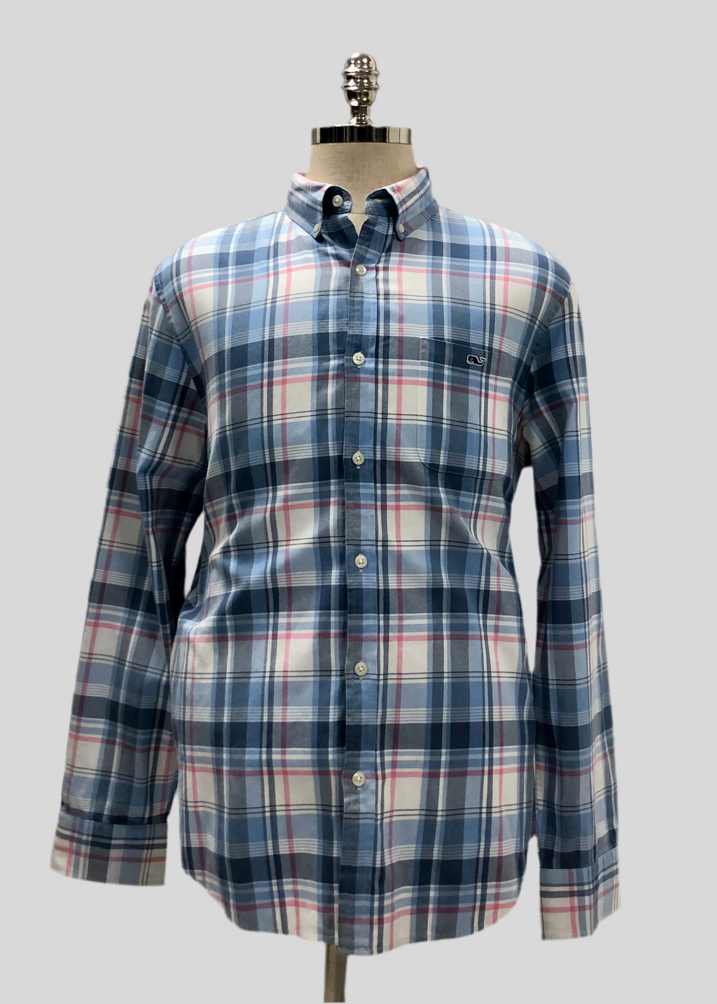 Camisa de botones Vineyard Vines 🐳 color blanco de cuadros en color celeste, azul y rosado Talla L Entalle Slim Fit