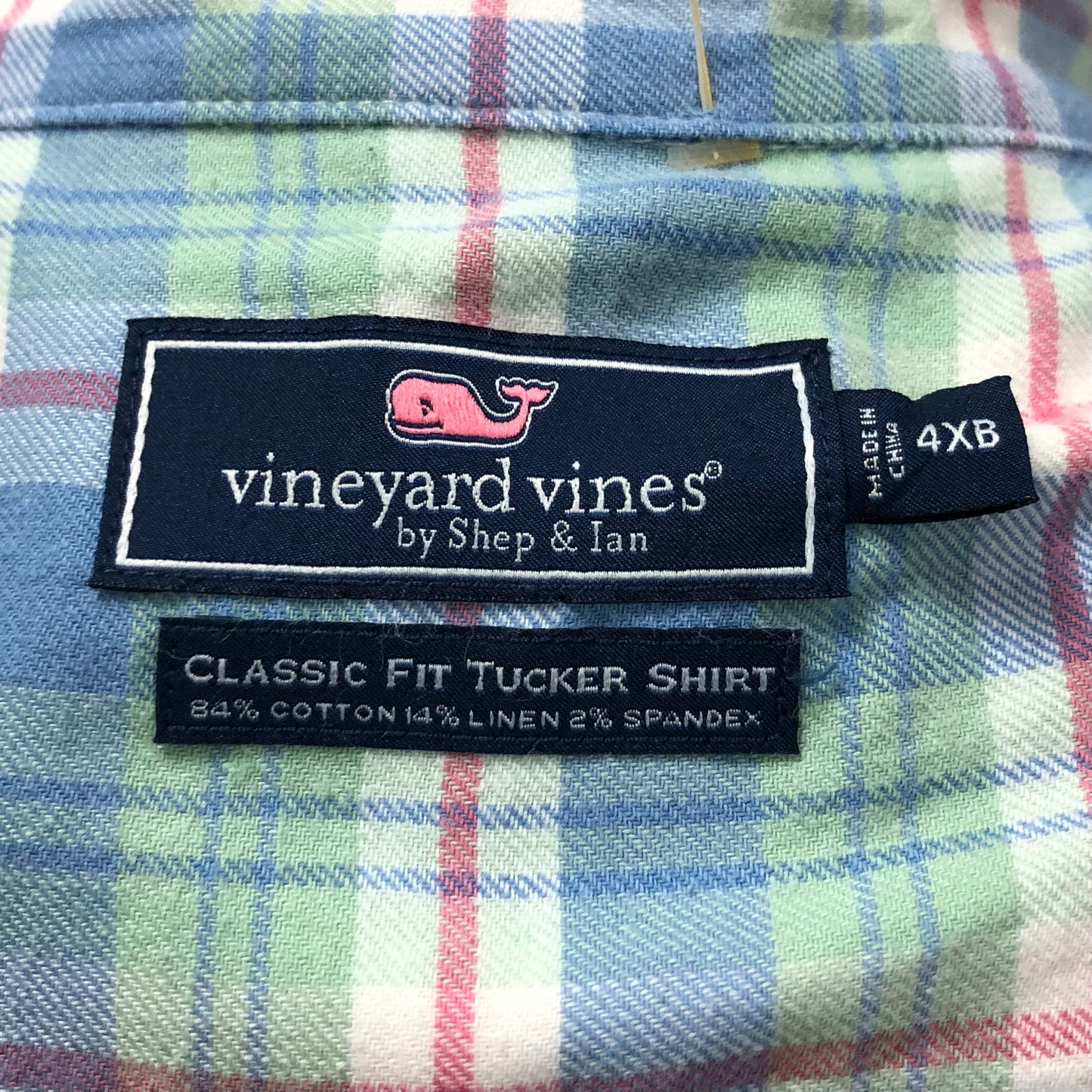Camisa de botones Vineyard Vines 🐳 con patrón de cuadros en color verde, azul y blanco Talla 4XL Entalle Clásico