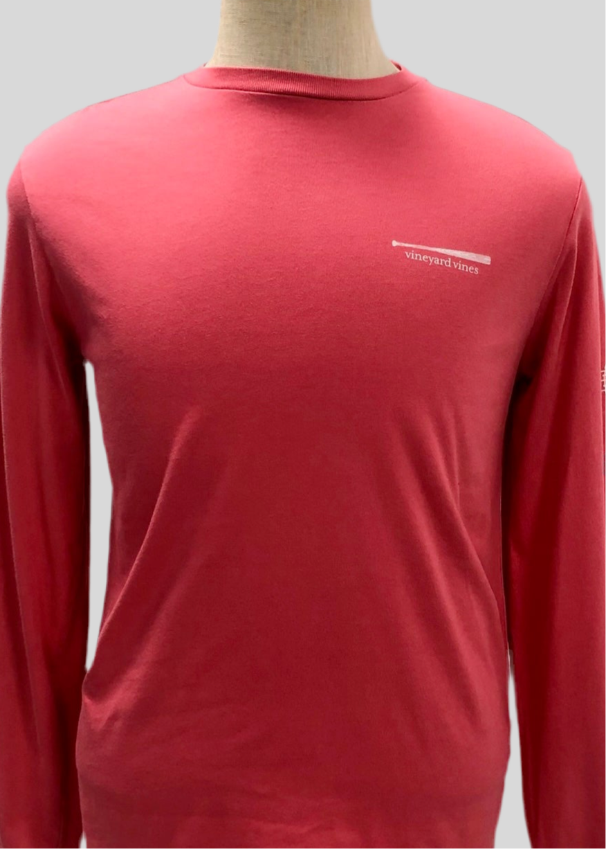 Camiseta de bolsillo Vineyard Vines 🐳 color rosado con Diseño de Beisbol en blanco Talla S