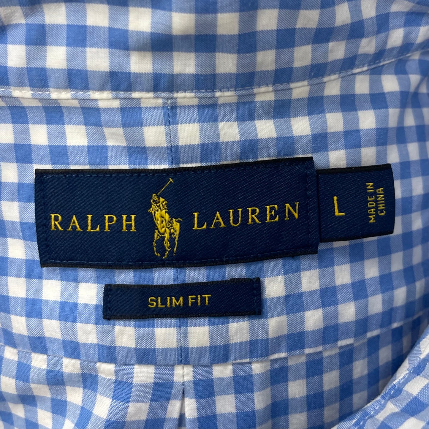 Camisa Polo Ralph Lauren 🏇🏼 con patron de cuadros gingham celeste y blanco Talla L Entalle Slim Fit