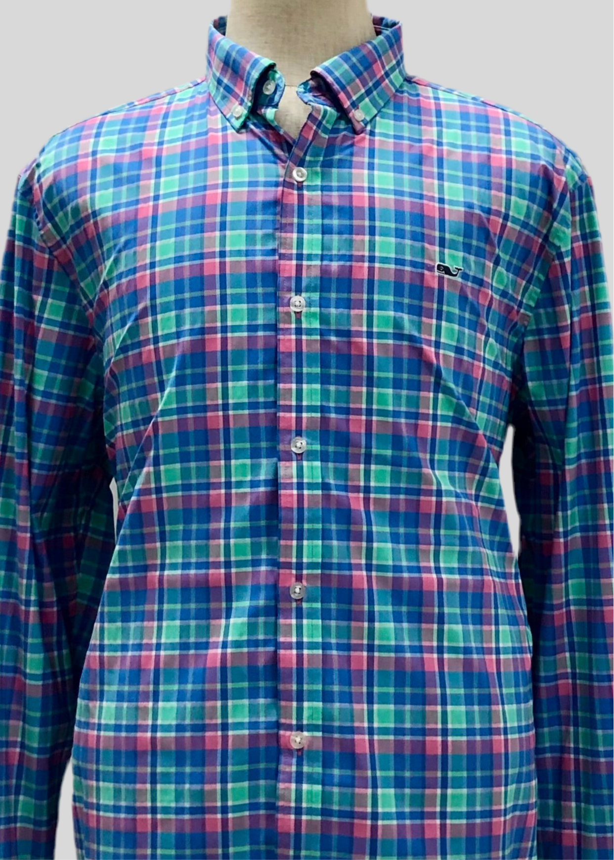 Camisa de botones Vineyard Vines 🐳 Performance con patrón de cuadros en color rosado, celeste y azul Talla XL Entalle Regular