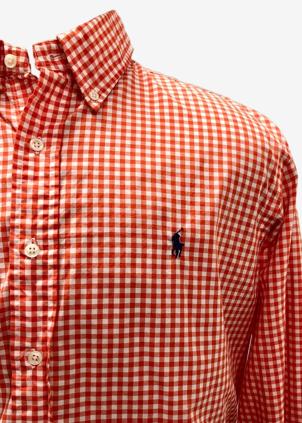 Camisa de botones Polo Ralph Lauren 🏇🏼 con patron de cuadros gingham naranja y blanco Talla XL Entalle Clásico