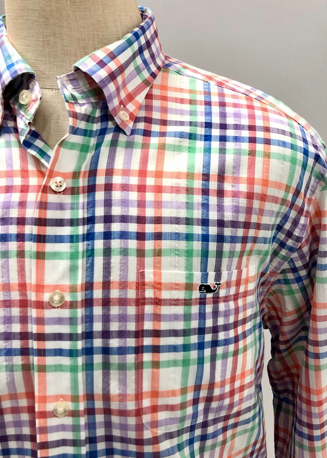 Camisa de botones Vineyard Vines 🐳 color blanco de cuadros multicolor Talla L Entalle Regular