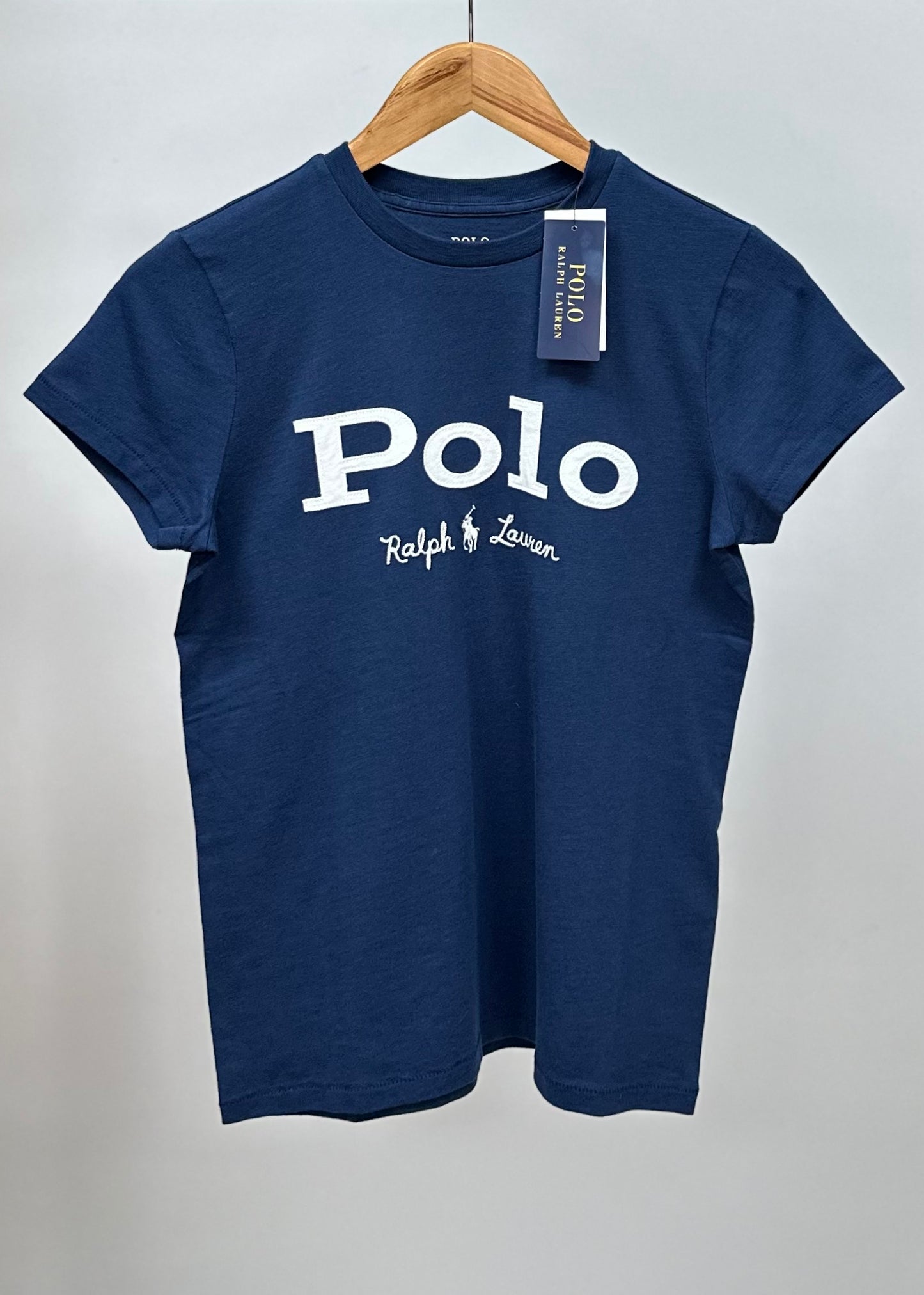 Camiseta cuello redondo de mujer Polo Ralph Lauren 🏇🏼 color azul navy con diseño de logo blanco Talla XS Entalle Regular