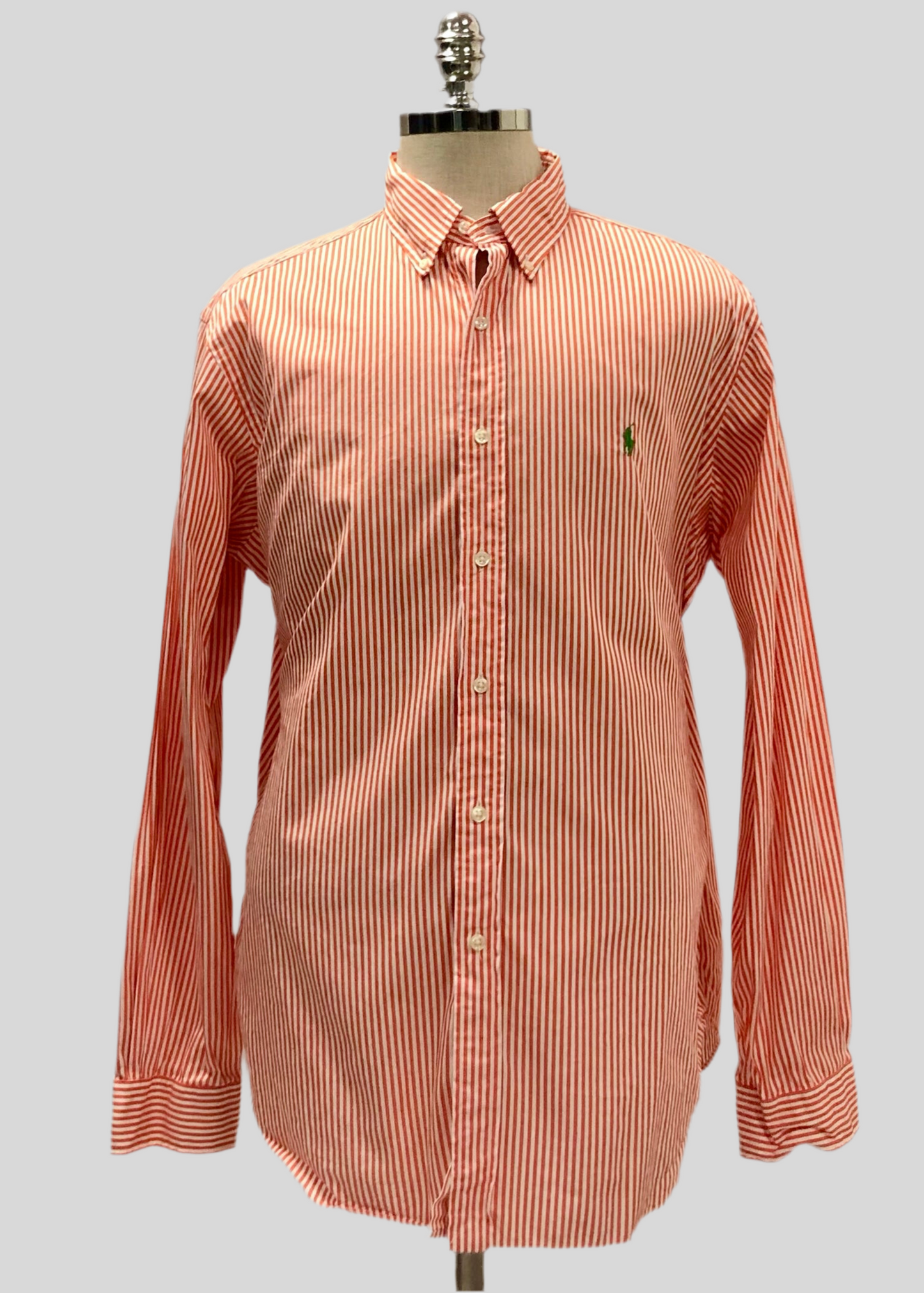 Camisa de botones Polo Ralph Lauren 🏇🏼 con patron de rayas en color naranja y blanco Talla XL Entalle Clásico