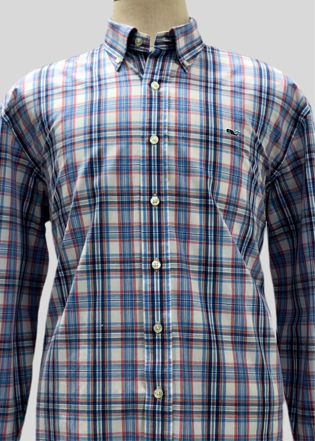 Camisa de botones Vineyard Vines 🐳 color blanco con patrón de cuadros en color rosado, azul y celeste Talla XL Entalle Regular