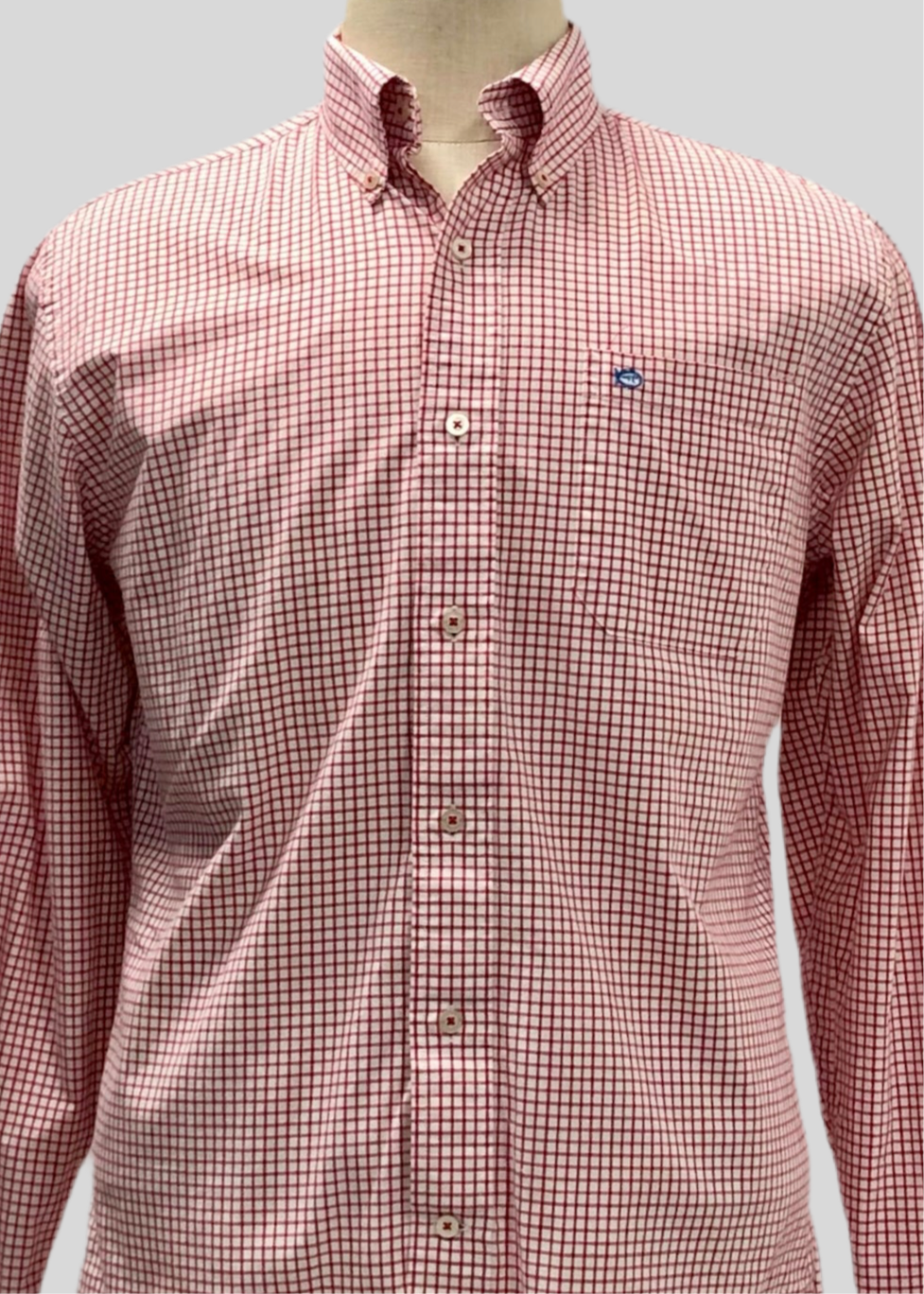 Camisa de botones Southern Tide  🐟 Con patron de cuadros en color rojo y blanco Talla M Entalle Regular