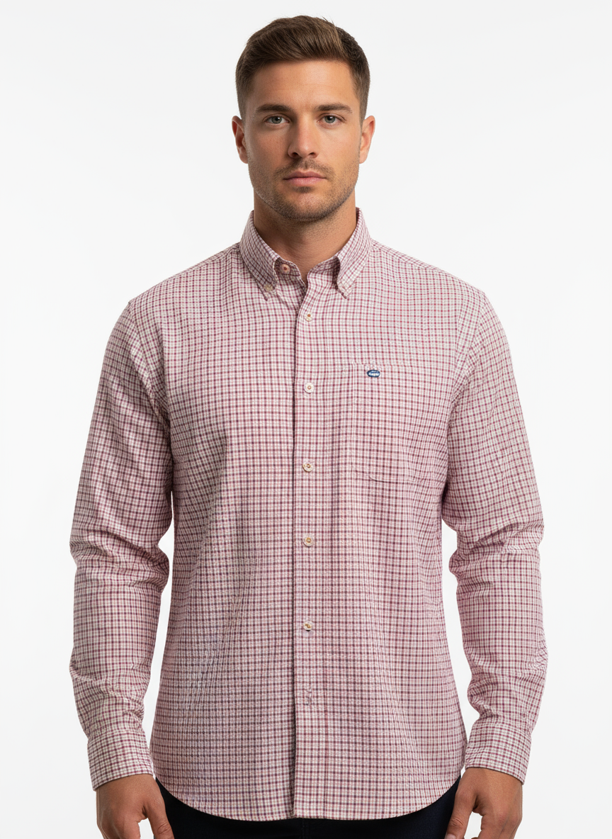 Camisa de botones Southern Tide  🐟 Con patron de cuadros en color rojo y blanco Talla M Entalle Regular