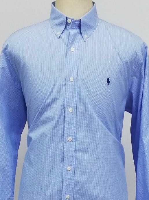 Camisa Polo Ralph Lauren 🏇🏼 con patron de cuadros finos celeste y blanco Talla XL Entalle Regular