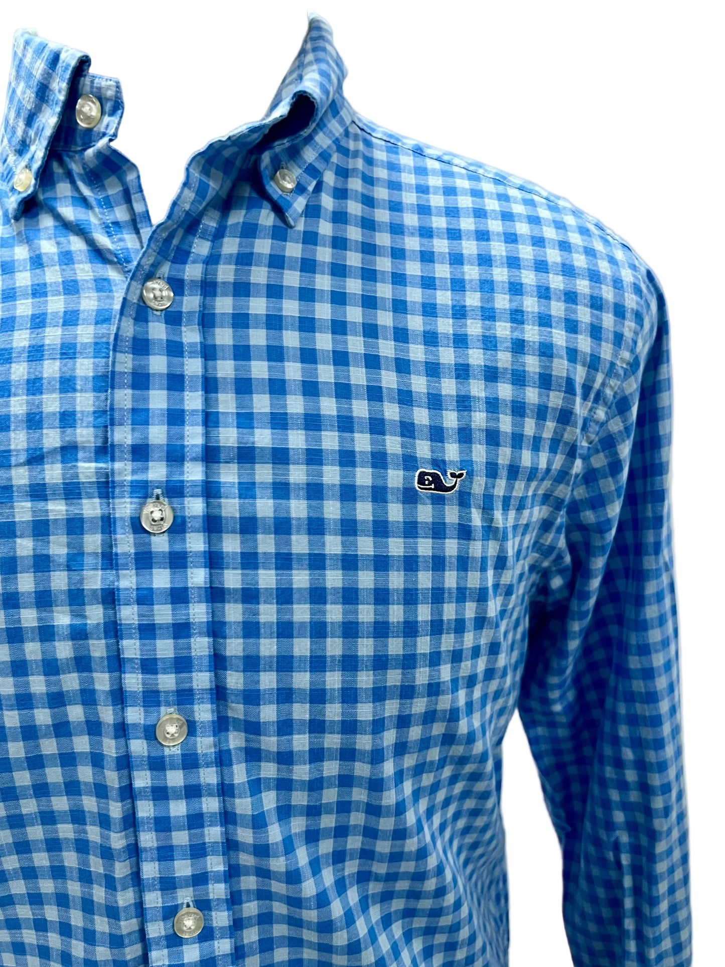 Camisa de botones Vineyard Vines 🐳 de cuadros gingham en color celeste y azul Talla M Entalle Slim Fit